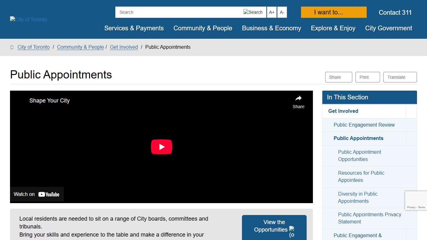 Public Appointments – City of Toronto