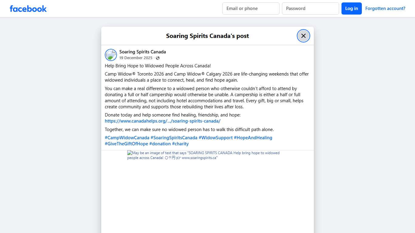 Help Bring Hope to Widowed People... - Soaring Spirits Canada Facebook